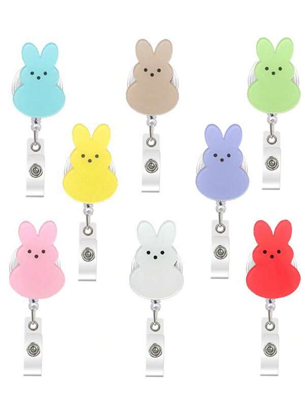 1pc/3pcs/Set Easter Bunny Badge Reels Retractable Nursing ID Clip Sparkling Colorful Bunny Badge Holder For Students Nurses Easter Gift School Supplies,Back To School