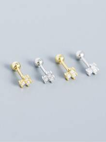 1 Pair (2pcs) Women's Elegant S925 Sterling Silver Crystal Flower Stud Earrings, Cute Pierced Small Jewelry Daily Earpieces, Gift Accessories