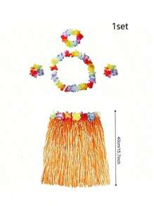 1set Hawaiian Grass Skirt,Hula Skirt For Dance Hawaiian Birthday Party Decorations Favors - Multicolor - View 6
