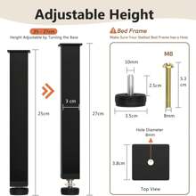 BriSunshine 4 Stück Bettstützbeine, Höhenverstellbare Metall Bettgestell Stützbeine, Bettgestell Lattenrost Stützbeine, Bettgestellfüße mit 4 rutschfesten Pads und Schraubendreher (25-27cm)