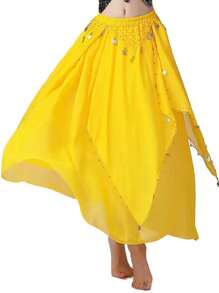 Women's Belly Dance Long Skirt, Decorated With Coins, Chiffon Material, Multi-Layered Ruffles, Suitable For Parties, Festivals, Dance Performances And Other Occasions - Multicolor - View 7