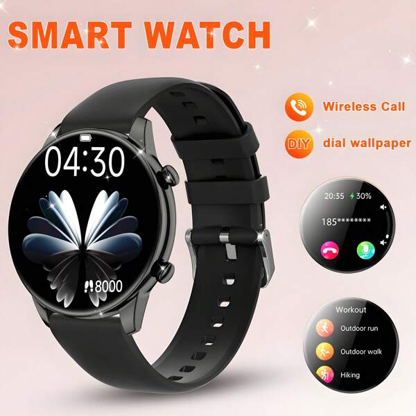 Hot New 1pc Unisex Silicone Smart Watch Band, Capable Of Dial/Answer Calls, Step Counting, Calorie Tracking, Multi-Sport Modes, Alarm, Incoming Call & Message Reminder, 1.5" Full Circle Touch Screen, Compatible With Android & IOS