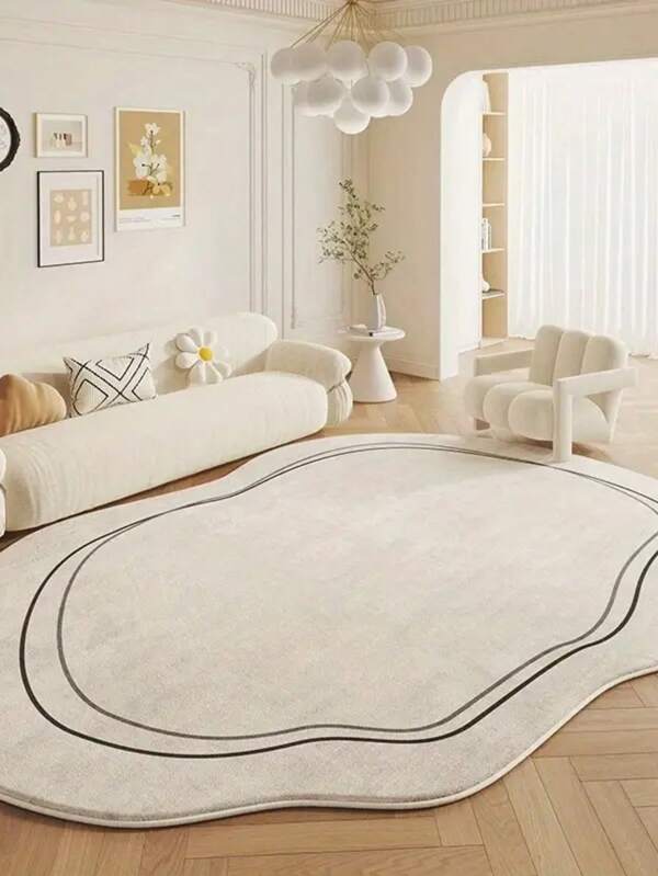 1pc Modern Asymmetrical Shape Beige Line Area Rug, Bedroom Living Room Decorative Floor Mat, Can Easily Suit Various Home Styles, Contemporary Minimalist Rug, Soft Play Mat, Living Room Carpet, Mother's Day Gift