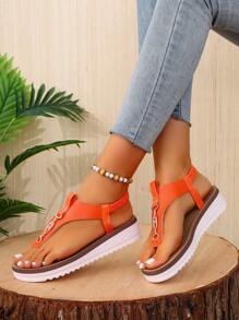 Comfortable Bright Color Beach Slippers, Slip-On Thick Sole Flip Flops Casual Open Toe Sandals For Women