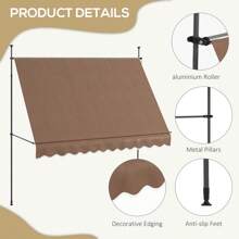 Outsunny Manual Retractable Awning 118" Non-Screw Freestanding Patio Sun Shade Shelter With Support Pole Stand And UV Resistant Fabric For Window Door Porch Deck Coffee