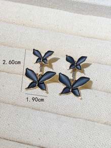 1 对简约优雅的优质蝴蝶耳钉，时尚百搭的设计适合女士节日和日常佩戴 - 黑色 - 查看 3