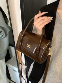 新款纯色手提包，小众设计时尚字母百搭斜挎包，经典优雅可调节肩带，适合约会、购物和通勤，秋冬季必备 - 咖啡棕 - 查看 4