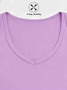 XLLAIS 夏季性感女式纯色V领背心弹力运动健身基本款背心 - 淺紫色 - 查看 4