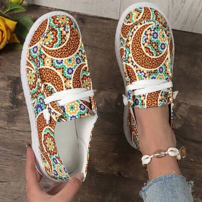 1 Pair Women's Casual Round Toe Canvas Slip-On Flat Shoes, Comfortable & Non-Slip