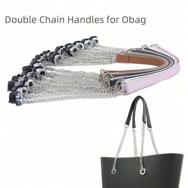 1 par de correas de hombro de cuero largo de moda, accesorio para bolso O, con doble cadena con revestimiento metálico y tornillo para bolsos de mujer