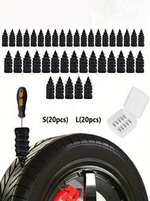 40pcs Synthetic Rubber Tire Repair Plugs, Universal Puncture Repair Tool For Automobile, Motorcycle, Truck, Scooter And Bicycle Tires (S 20pcs+L 20pcs), Vacuum Tire Quick Repair Kit With Spiral Rubber Nails