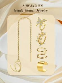 Classic Ear Cuff For Women Non Piercing Ear Clip Silvery Golden Stainless Steel Ear Cuffs With Chain Fake Earring Ear Cuff For Non Pierced Ears Clip On Cartilage Earring Lightweight