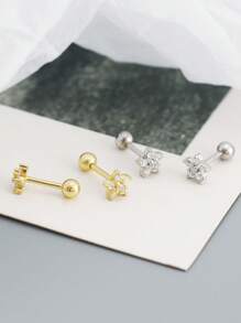 1 Pair (2pcs) Women's Elegant S925 Sterling Silver Crystal Flower Stud Earrings, Cute Pierced Small Jewelry Daily Earpieces, Gift Accessories