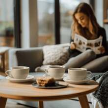 6 Ounce Cappuccino Cups With Saucers, Porcelain Double Espresso Cups Set Of 4 - Gray