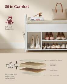 VASAGLE Shoe Bench, Shoe Rack, Entryway Furniture, Inner Storage Under The Lid, PU Pockets, Convenient Handles, For Entryway, Living Room, Bedroom, Rustic Brown And Ink Black - 白色 - 查看 3