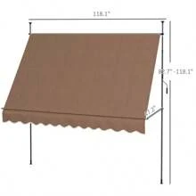 Outsunny Manual Retractable Awning 118" Non-Screw Freestanding Patio Sun Shade Shelter With Support Pole Stand And UV Resistant Fabric For Window Door Porch Deck Coffee