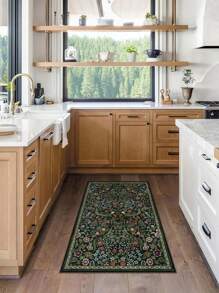 1 bucată-covor bohemian floral pentru bucătărie și baie - covor boho verde antiderapant țesut manual, covoraș de interior lavabil pentru intrare, decor dormitor, pardoseală botanică ultra subțire