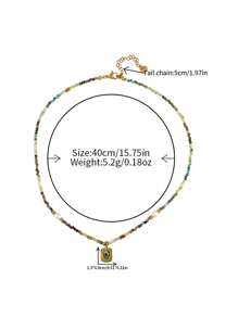 1pc African Turquoise & Agate Beaded Necklace, Suitable For Women Wear In Spring & Summer - Multicolor - View 11