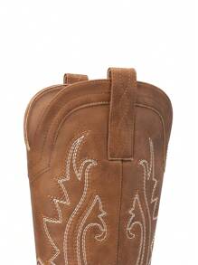 Women's Western Cowboy Boots Slip On Fashion Embroidery Pointed Toe Low Heel Chunky Outdoor Commuter Mid-Calf Black Boots - 棕色 - 查看 6