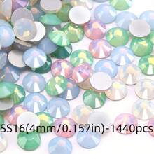 Serie ópalo redondo de cristal para aplicar con pegamento - piedras preciosas brillantes de 1,5-6,5 mm (0,059-0,256") para ropa, zapatos, bolsos, manualidades, bodas, Pascua, decoración del hogar - 1440/288 piezas (blanco/rosa pálido/azul/menta/colores surtidos)