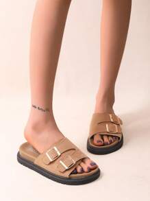 2025 New Fastener Super Soft Casual Thick Sole Beach Slippers For Women Outdoor Wear - Khaki - View 4