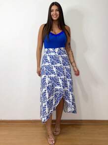 Women's Wrap Skirt With Viscose Lining - Blue and White - View 2
