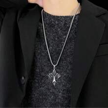 Men's Retro Fiery Cross Pendant Necklace With Fashionable And Cool Design, Suitable For Both Men And Women. Classic Jewelry, Clothing Accessories, Holiday Gifts