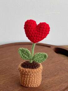 手工编织郁金香盆栽、钩针向日葵盆栽、心形花桌面摆件、编织玫瑰花成品、勿忘我盆栽、仿真花桌面摆件、派对小礼物 - 彩色 - 查看 14