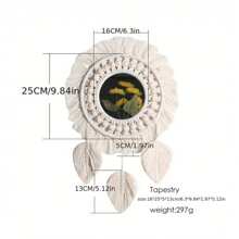 1 szt. Makrama Wiszące lustro do makijażu, Boho Style Wall Decor Round Tapestry Acrylic Mirror, Ręcznie tkane liście na krawędziach wiszące na ścianie, Dekoracja do salonu, sypialni, biura