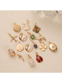 18K Gold Plated Charm Pendants For DIY Necklace & Bracelet, Copper, Lucky Symbols, Fashion Jewelry
