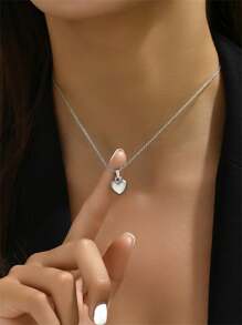 1pc Solid Heart Shaped Pendant Necklace, Suitable As A Gift For Teens - one-size - View 3