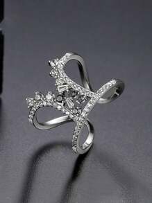 Elegant Asymmetrical Fully Cubic Zirconia Statement Ring, Women Jewelry For Engagement Party, Wedding, And Holiday Gifts - Silver - View 3