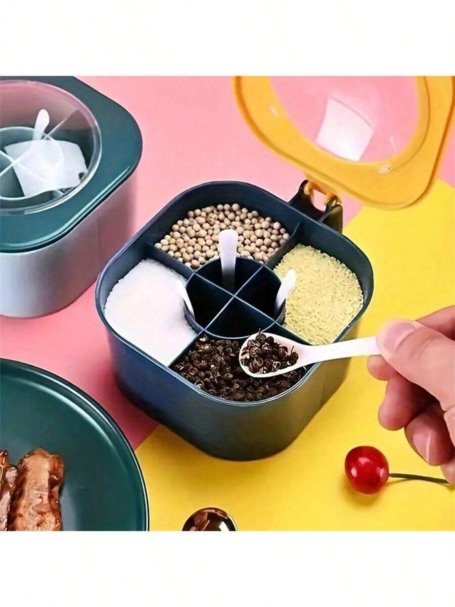 4 In 1 Large Capacity Seasoning Box Set With Lid And Spoon - Durable ABS Material, Perfect For Home Kitchen Organization, Salt Shaker, Combination - Multicolor - View 1