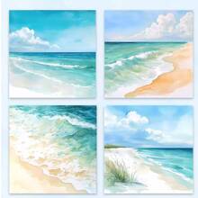 24pcs/Set Retro Beach Wave Theme Scrapbooking Paper, A5 Size, Beach Texture Background, Suitable For DIY Journal, Planner, Craft Paper, Junk Art, Cards, Photo Album, Handwork, Office Supplies, Diary Accessories