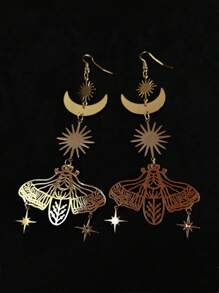 2 件波西米亚时尚铜天然石多色空心蛾、星星、月亮吊坠耳环，适合女性、日常和派对佩戴的礼物 - 彩色 - 查看 11