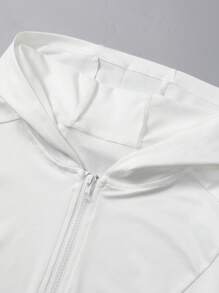 Women's Drawstring Hem Hooded Short Jacket, Casual Sporty Zip-Up For Running, Fitness, Yoga