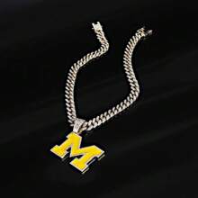 M Design Pendant Fashion Necklace, Rhinestone Decor Necklace For MIchigan Football Fans ,Hip Hop Jewelry For Party , All-Match & Exquisite Jewelry As Gift,Wolverines