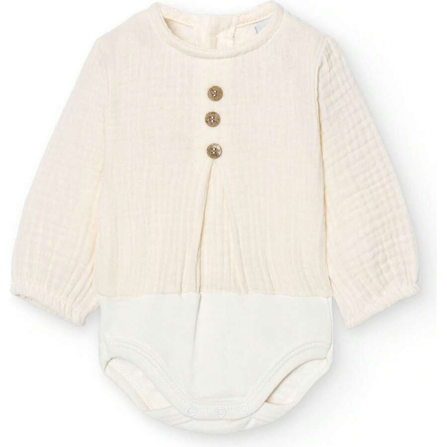 Babidu Bộ đồ liền thân Bambula có nút cho bé - Bộ đồ liền thân cho bé 100% cotton, tinh tế và thoải mái tự nhiên, sản xuất 100% tại Tây Ban Nha - Màu be - Xem 1