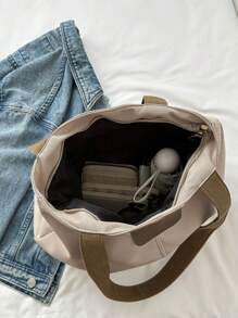 Geantă de umăr minimalistă din pânză, geantă de depozitare cu capacitate mare, culoare solidă, geantă ușoară, ghiozdan școlar în stil artistic pentru adolescenți, ghiozdan pentru femei sau studenți, perfectă pentru cărți, cumpărături, întoarcerea la școală și multe altele