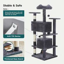 54-Inch Indoor Cat Tree Tower –Multi-Level Pet House For Large Cats With 2 Condos, Scratching Posts, Round Platform, Small Ladder, And Toys – Perfect For Cats Of All Ages, Dark Grey - Màu xám đen - Xem 6