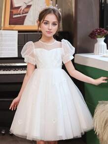 Vestido de flores para niña de las flores en bodas, vestido de fiesta formal elegante de princesa para niñas