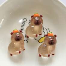 4 pezzi Mini decorazioni per orso marrone trasparente in resina, fermagli per capelli in acrilico color crema, accessori all'ingrosso per il fai-da-te