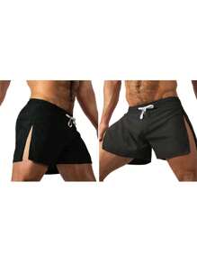 Mens Quick Dry Athletic Shorts Low Waist Side Split Workout Shorts Breathable Training Shorts - màu đen - Xem 2