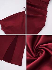 Look Polly 女士夏季连衣裙，纯色真丝吊带连衣裙，适合婚礼、秋季、露肩正式舞会、优雅性感露腿连衣裙、返校节、约会以及独特的红色长款婚纱。