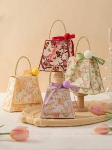 3 件装，豪华手绘花卉主题婚礼糖果盒，配有精致别针和毛绒球，婚礼礼物，生日派对周年纪念礼盒，圣诞巧克力饼干包装盒 - 彩色 - 查看 12