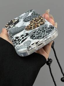 1pc Fashionable Glossy Leopard Print Heart Shockproof Thickened Phone Case, Compatible With IPhone 11/12/13/14, 11/12/13/14 Pro Max, XR, 15/15 Pro/15 Pro Max, And Galaxy A05/A15/A25/A35/A53/A54/A55/S23/S24, Including A Lanyard