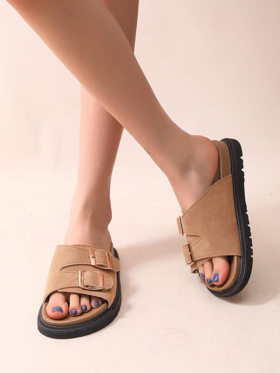 2025 New Fastener Super Soft Casual Thick Sole Beach Slippers For Women Outdoor Wear - Khaki - View 1