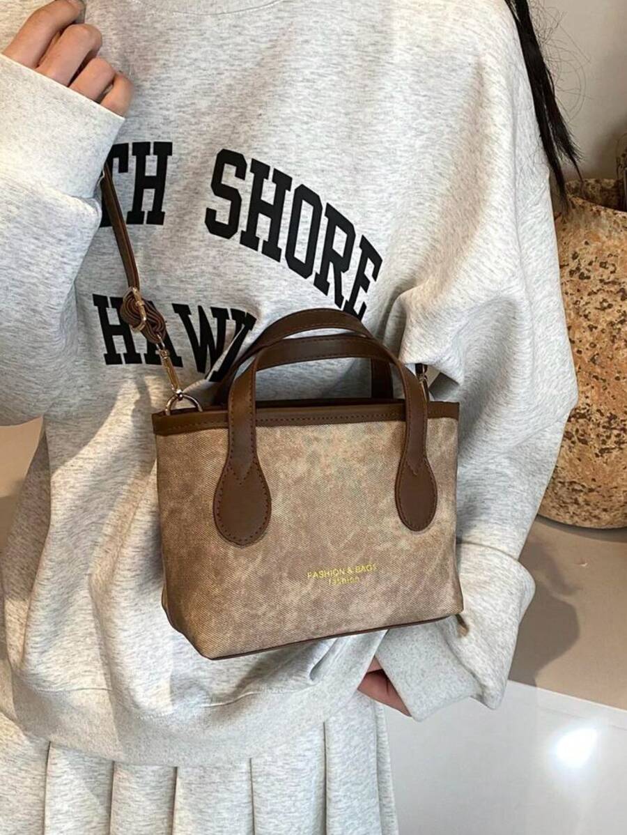 2024 新款时尚优雅单肩斜挎包，独特设计女士手提包 - 棕色 - 查看 1