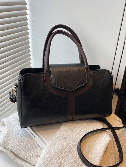 高品质拼布皮革女士手提包，时尚手提包适合日常使用和通勤，配有肩带可斜挎