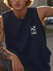 Débardeur casual homme à col rond avec imprimé lettre et cœur